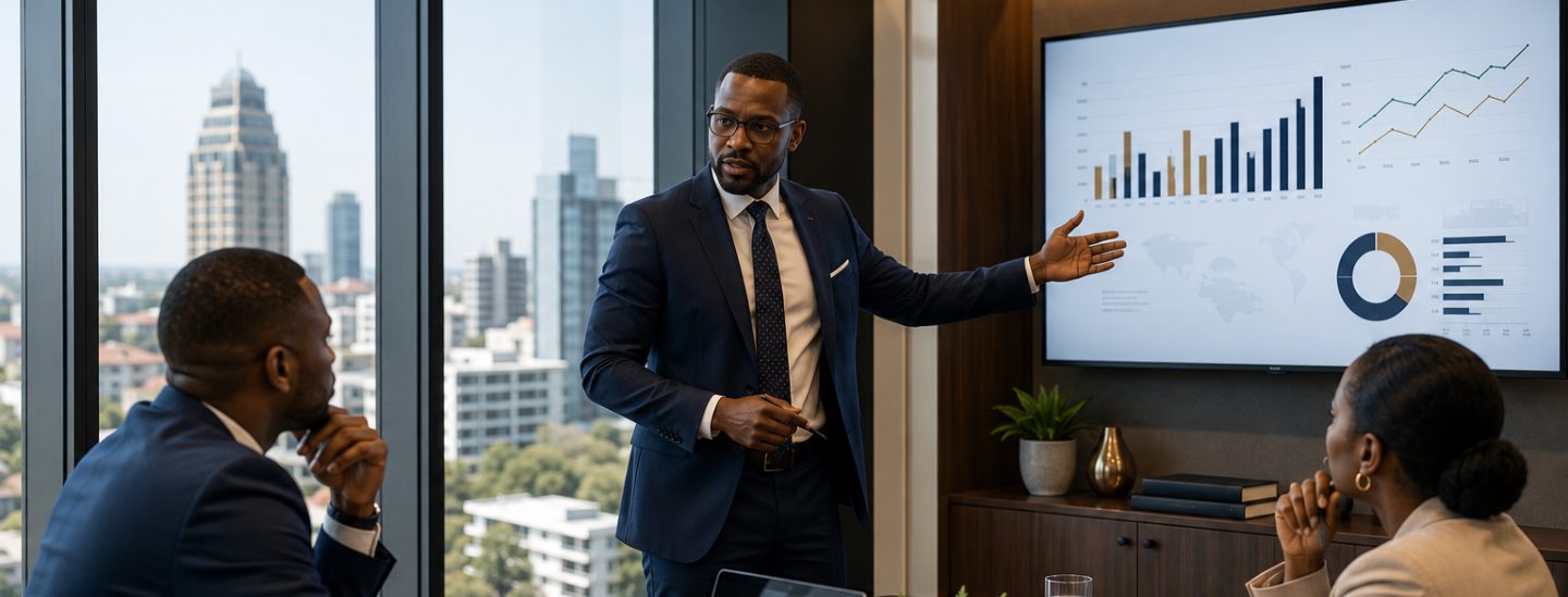 A partner presenting to a board