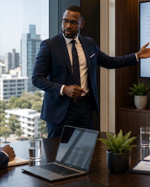 A partner presenting to a board