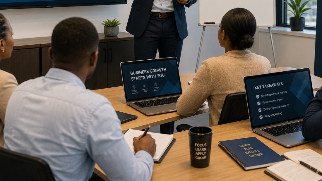 A finance team working through a session with a trainer