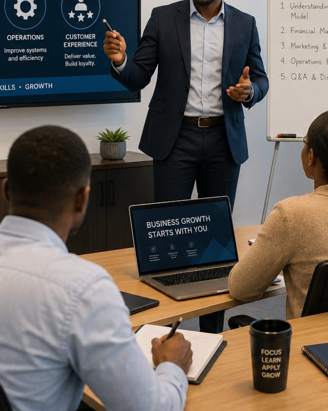 A finance team working through a session with a trainer